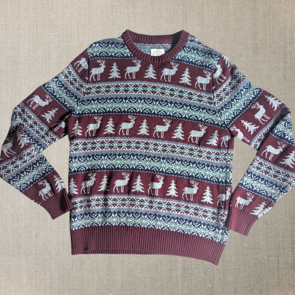 St. John’s Bay Fair Isle Reindeer Sweater- L - Cozy Winter Nordic Cotton